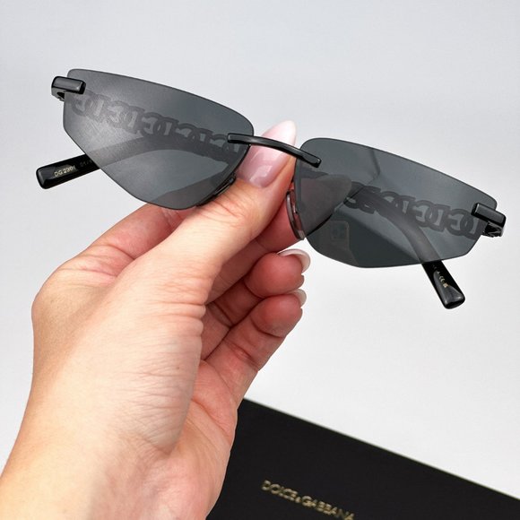 D&G DG2301 01/87 Essentials Sunglasses Black Dark Grey Rimless Rectangle Women - Picture 3 of 11